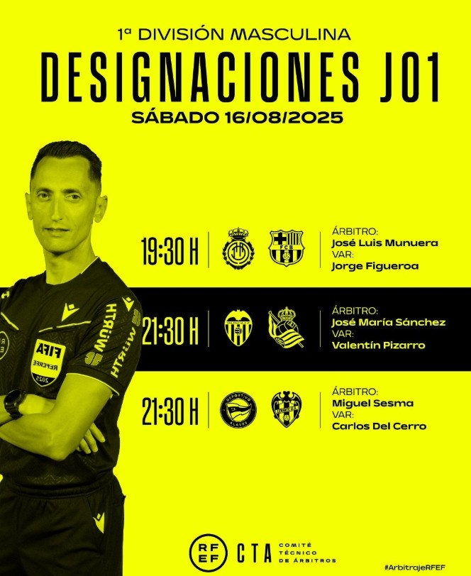 西甲揭幕战裁判揭晓：穆努埃拉主哨巴萨对阵马洛卡